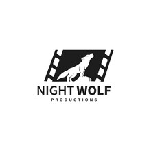 Vintage Movie Production Logo Design With Night Wolf Silhouette Illustration
