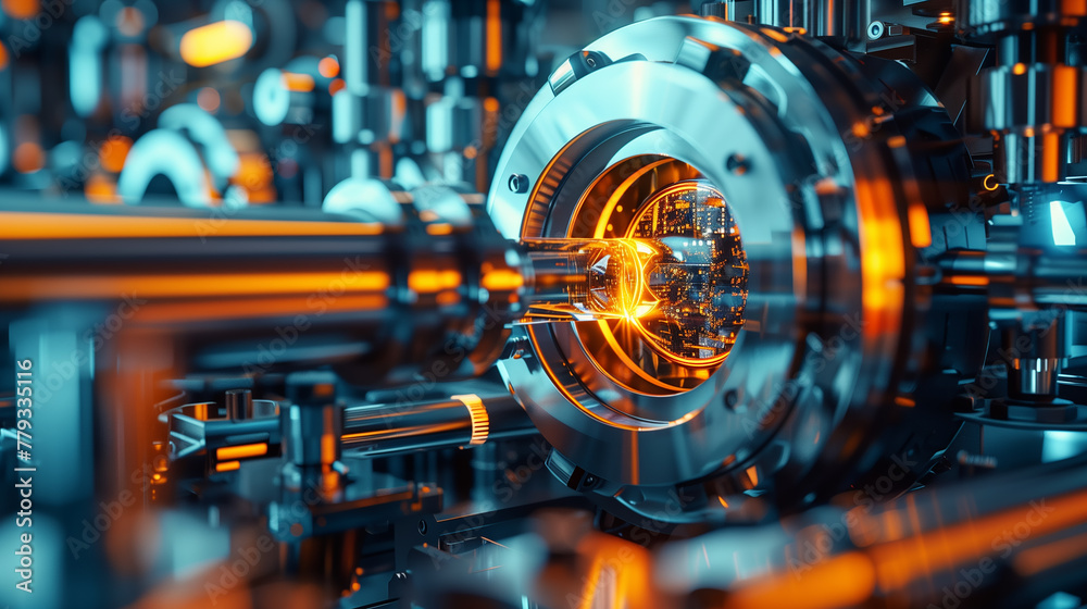 A high-tech machine featuring a complex interface with glowing elements ...