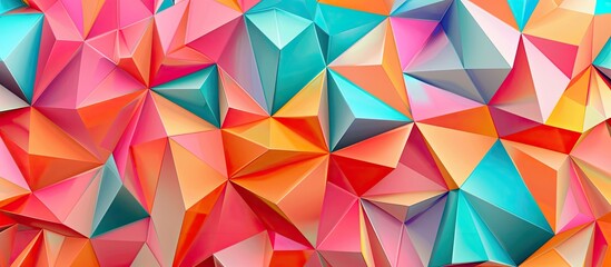 Wall Mural - A close up of a vibrant geometric pattern on a wall, featuring triangles and symmetrical shapes in shades of pink, magenta, and electric blue. A creative arts masterpiece