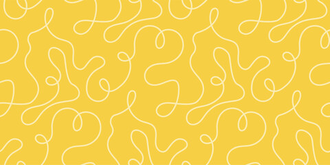 Noodle pasta seamless pattern vector background. Spaghetti curvy doodle pattern, Italian pasta background. Chinese abstract noodle, ramen design yellow food wallpaper. Vector illustration