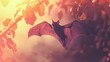 A bat darting through the evening air, Summer theme, 2D illustration, isolate on soft color