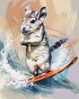 Chinchillas Water skiing, Summer theme, 2D illustration, isolate on soft color background
