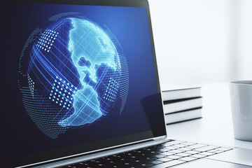 Poster - America map on modern computer monitor, big data and digital technology concept. 3D Rendering
