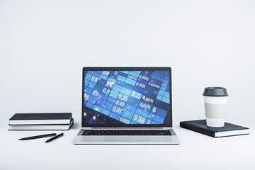 Poster - Modern computer display with abstract graphic data spreadsheet sketch, analytics and analysis concept. 3D Rendering