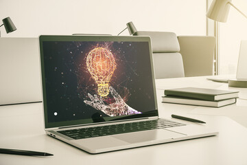 Aufkleber - Creative light bulb illustration on modern computer monitor, future technology concept. 3D Rendering