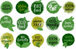Set of hand drawn emblems with organic food, eco food, fresh, natural, gluten free, bio food. Vector design element