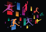 Fototapeta Las - Great editable vector file multisport players graphic silhouette in abstract pop art and unique style best for your digital design and print mockup