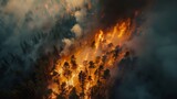 Fototapeta  - A striking image of an intense wildfire raging through a forest, a testament to nature's power and the urgency of environmental concerns