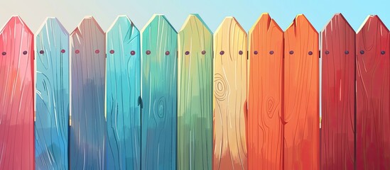 Wall Mural - An artistic wooden fence painted in electric blue stands out against the vibrant blue sky. The rectangular panels create a colorful facade, resembling a fashion accessory for the outdoor event