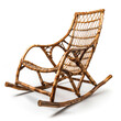 A handmade bamboo rocking chair, isolated on a white background