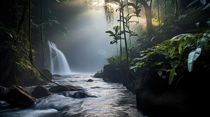 Sticker - sun rays in the forest.