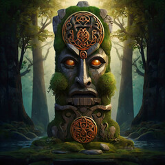 Wall Mural - An interesting totem in the forest  