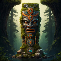 Wall Mural - An interesting totem in the forest  