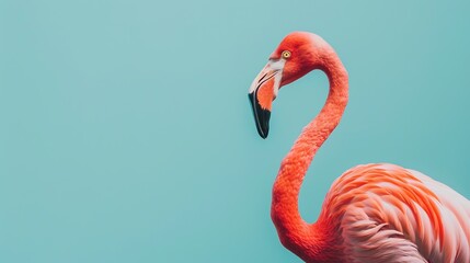 Wall Mural - Bright red flamingo against a crisp turquoise backdrop.