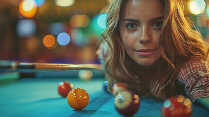 woman playing billiards