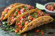 Rustic Cinco de Mayo Delicacy: Tacos Filled with Seasoned Meat and a Fresh Pico de Gallo Salsa
