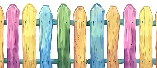 Poster - A collection of artful wooden picket fences in vibrant colors like electric blue, magenta, and natural wood. Fashion designer inspired pattern on each fence, making them a stylish fashion accessory