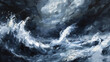 Digital Oil Painting of a Turbulent Sea and Stormy Sky with Dynamic Brushstrokes
