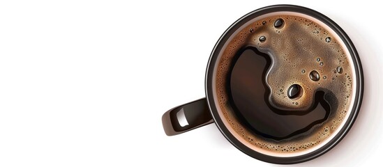 Poster - A close up of a bronze coffee cup with a wooden handle on a white background, featuring intricate metal button detailing. The cup is circular in shape and is a fashionable accessory