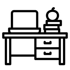 Poster - Office workspace desk icon. Computer table with folders