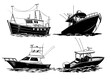 Hand Drawn set of Fishing Boat Illustration in the Sea