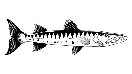 Wall Mural - Illustration of Barracuda Fish Isolated Black and White