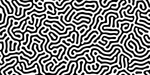 Poster - Reaction diffusion organical texture, system found in biology, geology and physics also known as Turing pattern. Black and white vector illustration. 