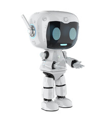 Wall Mural - Cute and small artificial intelligence personal assistant robot open hand isolated