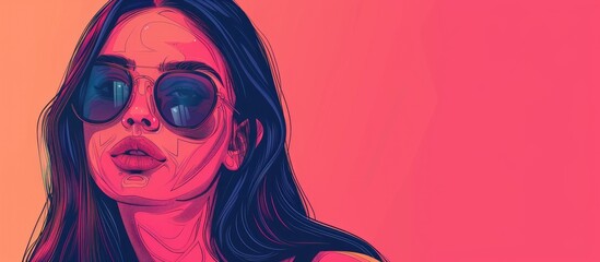 Sticker - An electric blue background complements a painting of a woman with black hair wearing stylish sunglasses, adding a touch of fun to the vision care industry