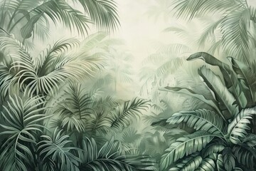  wallpaper jungle and leaves tropical forest birds old drawing vintage - generative ai	