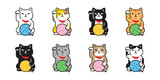 Fototapeta  - cat vector manekineko kitten icon yarn ball calico neko pet cartoon character munchkin illustration symbol clip art isolated design