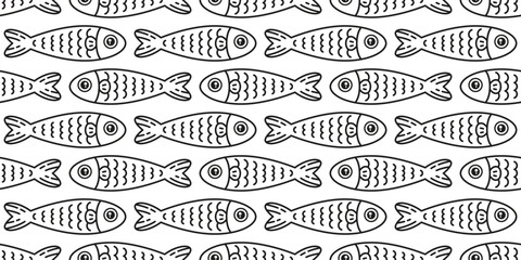 Wall Mural - fish Seamless pattern vector tuna doodle cartoon salmon shark dolphin ocean sea gift wrapping paper tile background repeat wallpaper illustration scarf isolated pet animal design