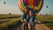 © SHERAZI PRO - Handsome man and his children bicycling with air balloon