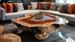 Elegant agate stone coffee table in a modern living room.