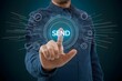 © Adnan - A man pressing send button on digital screen, man touching send on virtual screen