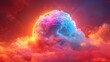 3D render of a colorful cloud with glowing neon in the shape of a sphere