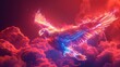 A 3D render of a colorful cloud with glowing neon in the shape of a majestic eagle