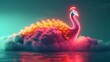 A 3D render of a colorful cloud with glowing neon in the shape of a regal peacock
