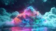 A 3D render of a colorful cloud with glowing neon
