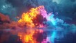 A 3D render of a colorful cloud with glowing neon, symbolizing the harmony of elements