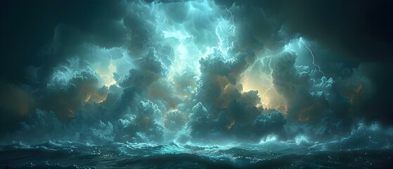 Wall Mural - Stormy Night Sky: Dark Clouds, Lightning, and Eerie Atmosphere. Concept Stormy Weather, Nature Photography, Atmospheric Elements, Dramatic Sky, Eerie Aesthetics