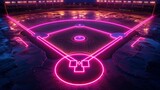 Fototapeta Londyn - A dynamic 3D render of glowing neon baseball field on a black background