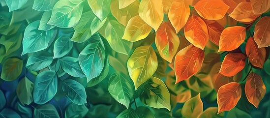 Sticker - A vibrant painting showcasing colorful leaves in a rainbow of hues, resembling a beautiful flower garden on canvas