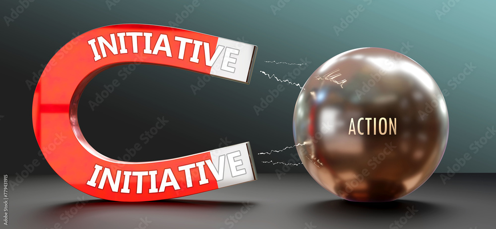 Initiative attracts Action. A metaphor showing initiative as a big ...
