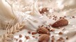 A breathtaking representation of realism in a white milk backdrop with almond cocoa and wheat details   AI generated illustration