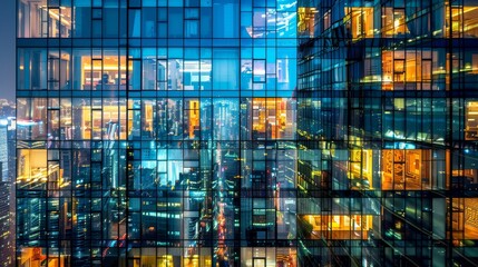 Poster - the windows on the building reflect the cityscape be ai generated illustration
