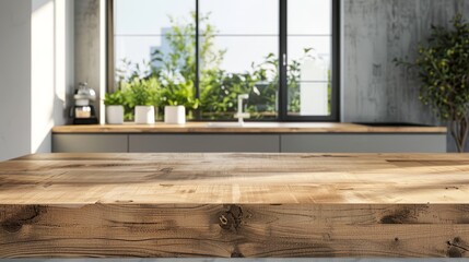 Aufkleber - unadorned wooden table in a modern kitchen design ai generated illustration