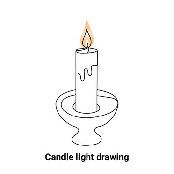 Continuous single-line candle drawing and one-line burning fire candle outline art illustration