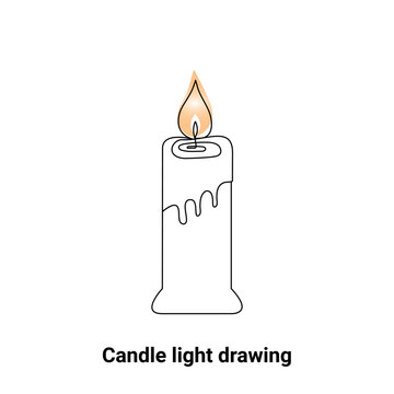 Continuous single-line candle drawing and one-line burning fire candle outline art illustration