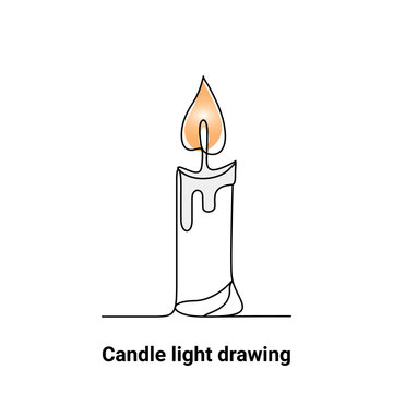 Continuous single-line candle drawing and one-line burning fire candle outline art illustration